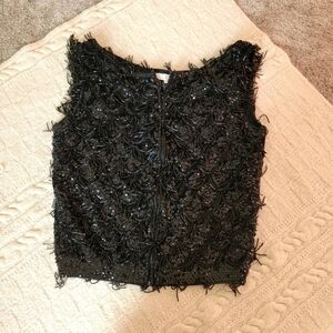 Vintage 1960s Hong Kong Beaded Sequin Evening Top Blouse size Small Black